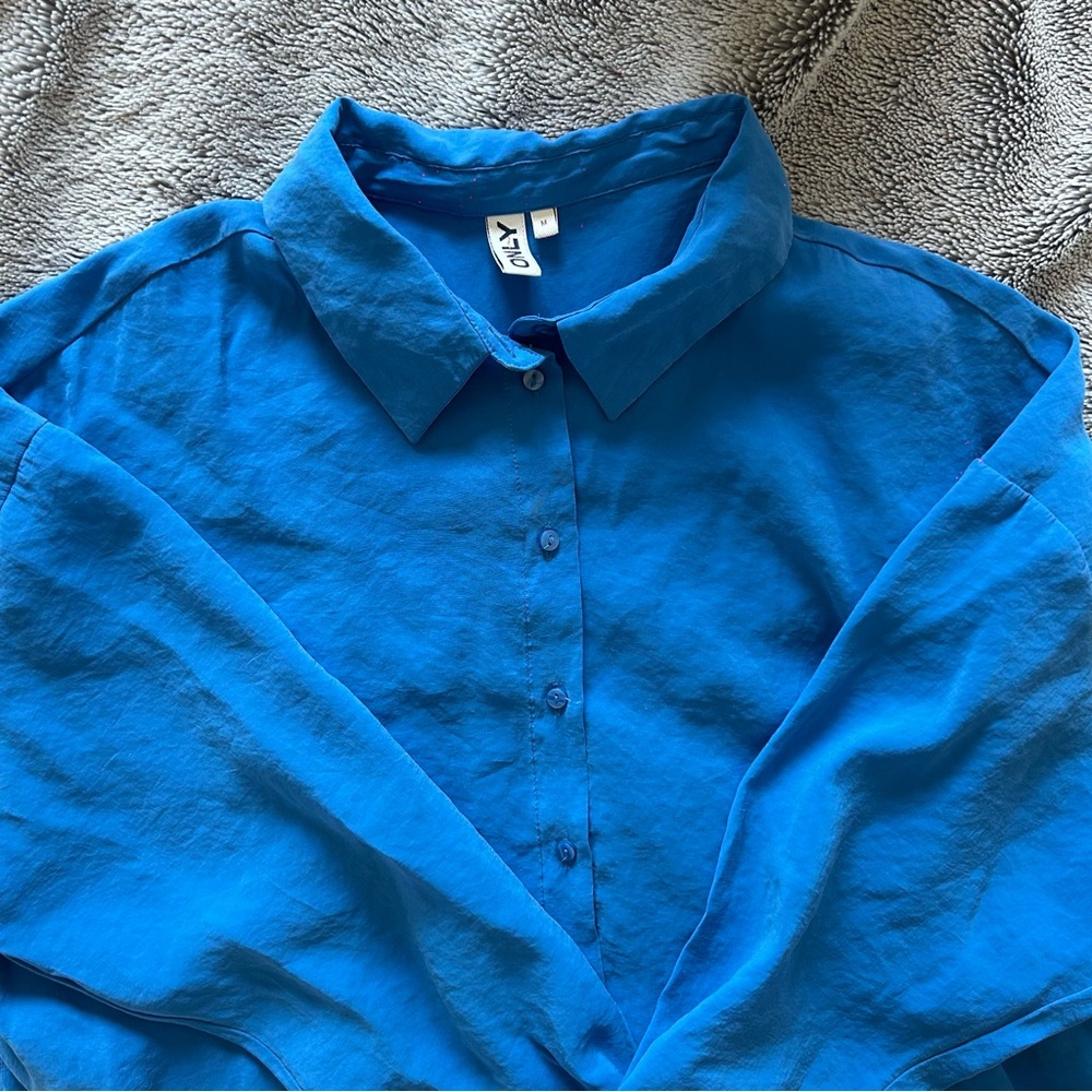 Vibrant blue button up shirt from Only
